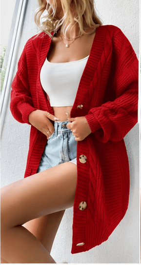 Cardigan Femme Oversize Boutonné – Maille Torsadée & Style Casual Chic VELICYA