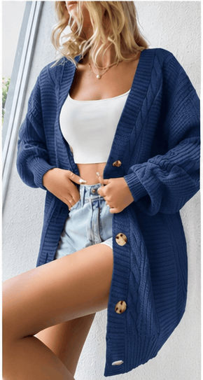 Cardigan Femme Oversize Boutonné – Maille Torsadée & Style Casual Chic VELICYA