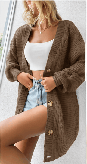 Cardigan Femme Oversize Boutonné – Maille Torsadée & Style Casual Chic VELICYA