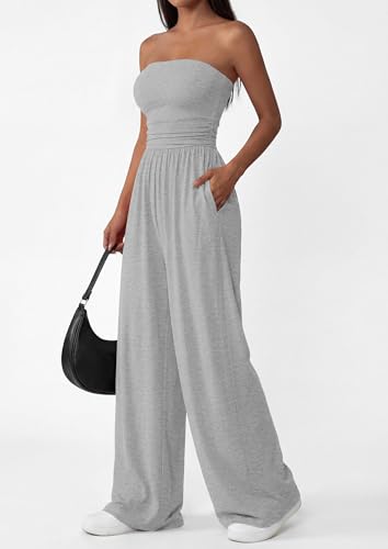 PRETTYGARDEN – Combinaison Femme Bustier Sans Bretelles, Taille Haute & Pantalon Large – Chic Vacances
