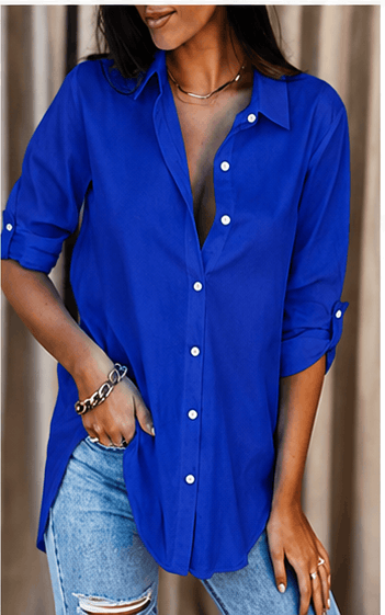 Chemisier Femme Élégant à Manches Retroussables – Style Minimaliste & Casual Chic VELICYA