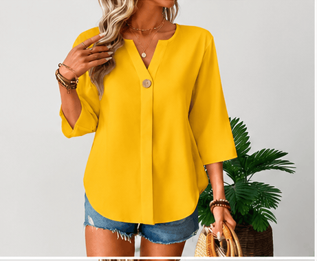 Blouse Femme Balvessa Col V – Manches 3/4 & Élégance Minimaliste VELICYA