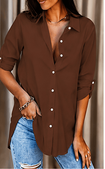 Chemisier Femme Élégant à Manches Retroussables – Style Minimaliste & Casual Chic VELICYA