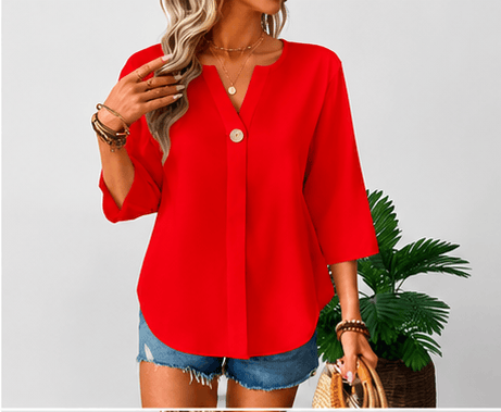 Blouse Femme Balvessa Col V – Manches 3/4 & Élégance Minimaliste VELICYA