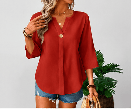 Blouse Femme Balvessa Col V – Manches 3/4 & Élégance Minimaliste VELICYA