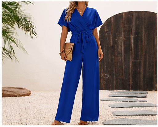 ✨ EMERY ROSE – Combinaison cache-cœur pour femme avec taille nouée et pantalon large