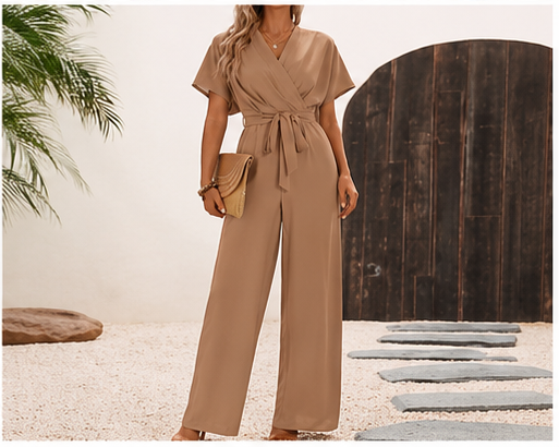✨ EMERY ROSE – Combinaison cache-cœur pour femme avec taille nouée et pantalon large