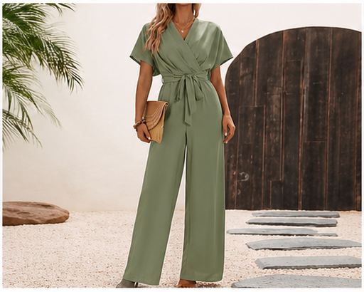 ✨ EMERY ROSE – Combinaison cache-cœur pour femme avec taille nouée et pantalon large