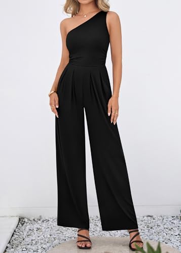 KIRUNDO – Combinaison femme élégante asymétrique, taille froncée et pantalon large avec poches