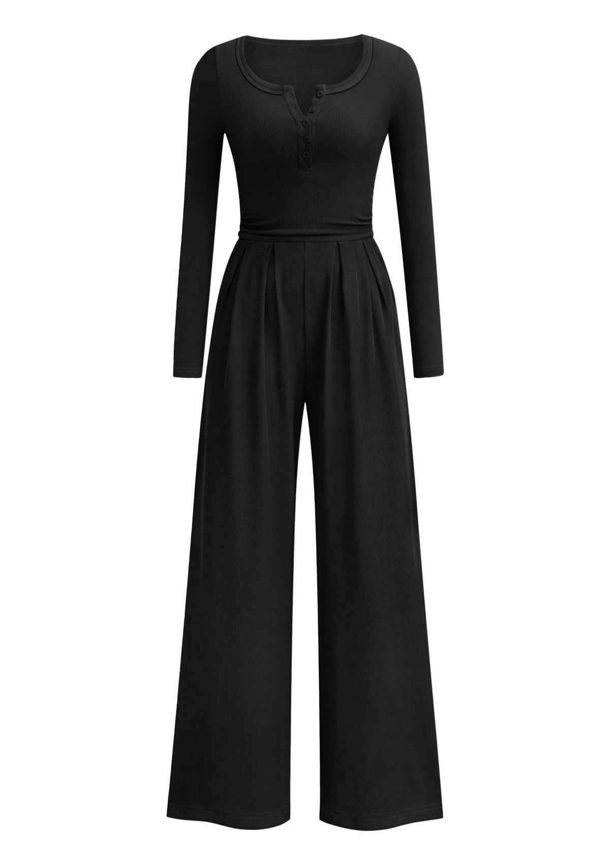 PRETTYGARDEN – Combinaison Femme Palazzo à Manches Longues, Taille Froncée & Poches