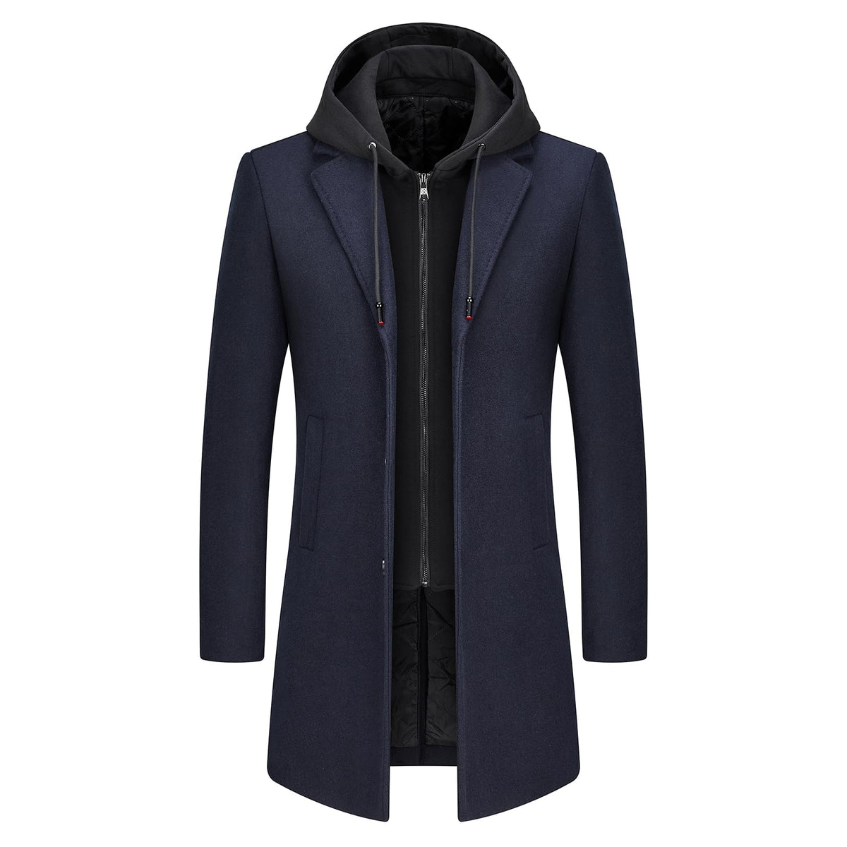 Manteau en laine pour homme avec capuche amovible – Manteau long, chaud et élégant pour l’hiver