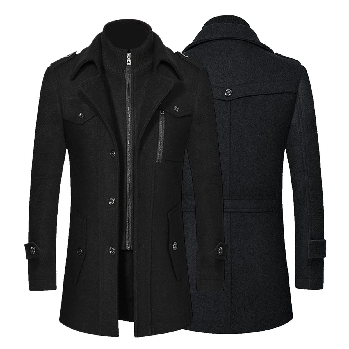 Manteau Mi-Long Homme en Laine – Trench Coat Double Col Épais, Chic & Élégant Automne/Hiver