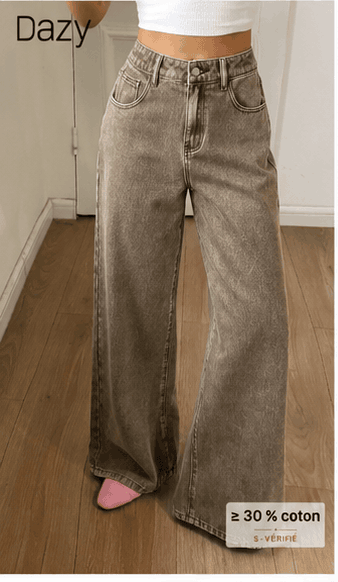 🤎 Jean Femme DAZY Wide Leg Taille Haute – Denim Délavé & Style Rétro Chic VELICYA