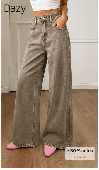 🤎 Jean Femme DAZY Wide Leg Taille Haute – Denim Délavé & Style Rétro Chic VELICYA