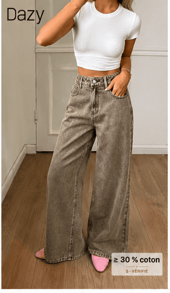 🤎 Jean Femme DAZY Wide Leg Taille Haute – Denim Délavé & Style Rétro Chic VELICYA