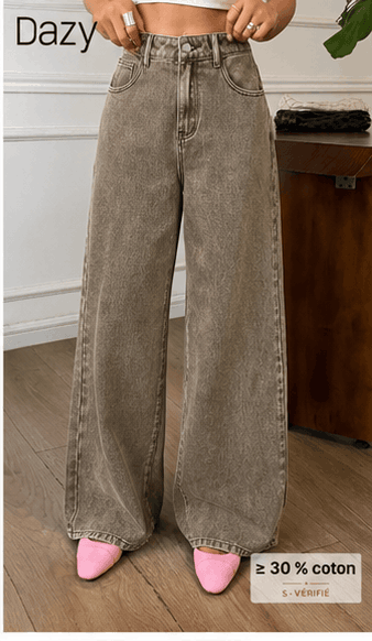 🤎 Jean Femme DAZY Wide Leg Taille Haute – Denim Délavé & Style Rétro Chic VELICYA