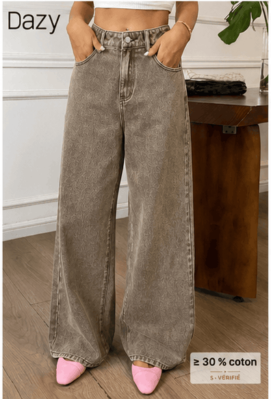🤎 Jean Femme DAZY Wide Leg Taille Haute – Denim Délavé & Style Rétro Chic VELICYA