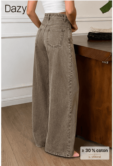 🤎 Jean Femme DAZY Wide Leg Taille Haute – Denim Délavé & Style Rétro Chic VELICYA