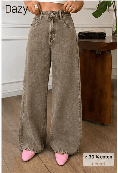 🤎 Jean Femme DAZY Wide Leg Taille Haute – Denim Délavé & Style Rétro Chic VELICYA