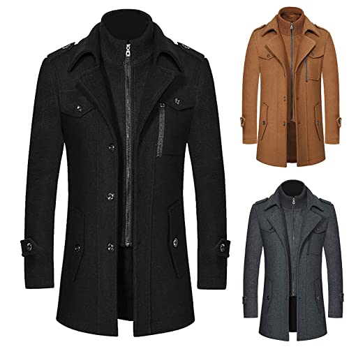 Manteau Mi-Long Homme en Laine – Trench Coat Double Col Épais, Chic & Élégant Automne/Hiver