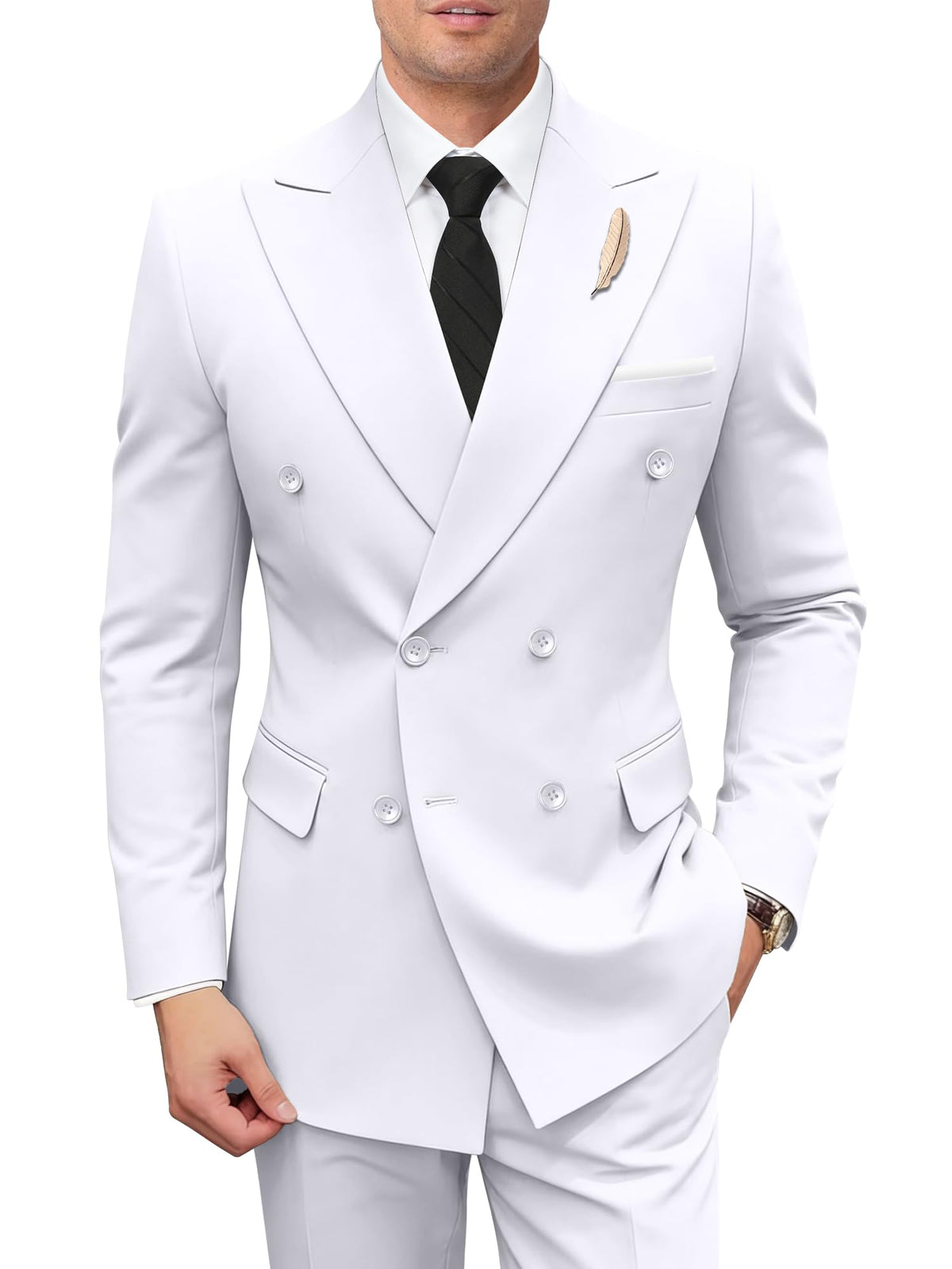 Men Suits 2 Piece Double Breasted Slim Fit Suit Jacket Pants Set