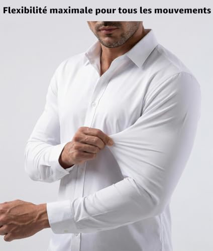 Chemise homme à col montant – Manches longues, extensible et infroissable – Style casual chic