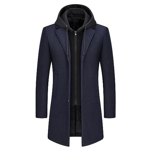 Manteau en laine pour homme avec capuche amovible – Manteau long, chaud et élégant pour l’hiver