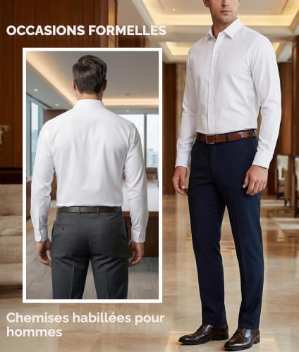 Chemise homme à col montant – Manches longues, extensible et infroissable – Style casual chic