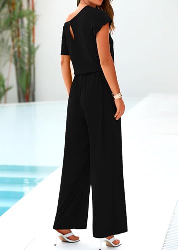 🖤 KIRUNDO – Combinaison femme épaules dénudées, taille ajustable et pantalon large avec poches