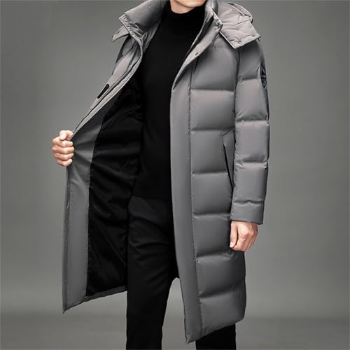 tinetill – Manteau long en duvet pour homme – Doudoune chaude matelassée à capuche et veste thermique d’hiver