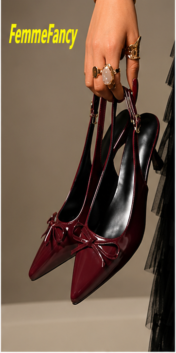 🎀 Escarpins slingback à nœud pour femme – Bout pointu et petit talon élégant