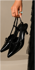 🎀 Escarpins slingback à nœud pour femme – Bout pointu et petit talon élégant
