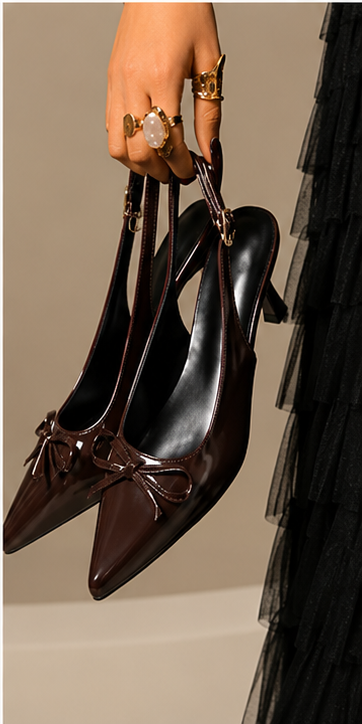 🎀 Escarpins slingback à nœud pour femme – Bout pointu et petit talon élégant