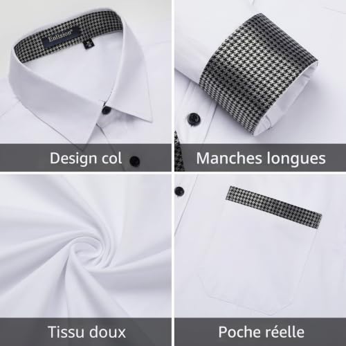 Enlision – Chemise Homme Coupe Droite à Manches Longues – Élégante, Contrastée & Business avec Poche
