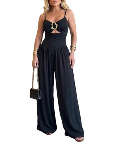 CHICME – Combinaison femme dos nu avec découpes à la taille, fines bretelles et pantalon large