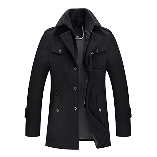 Manteau mi-long en laine pour homme – Trench-coat à double col épais, chic et élégant automne/hiver