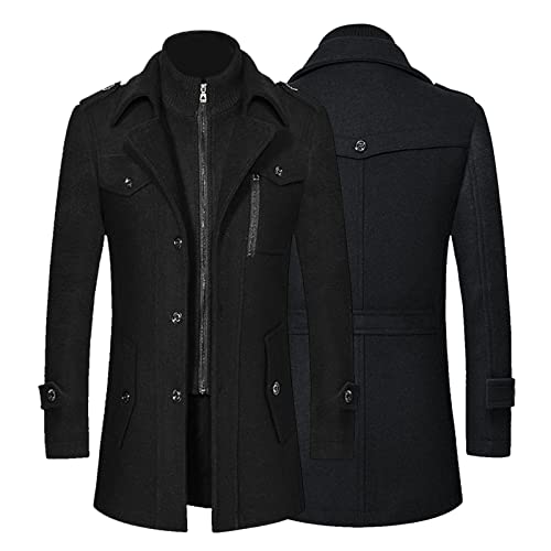 Manteau mi-long en laine pour homme – Trench-coat à double col épais, chic et élégant automne/hiver