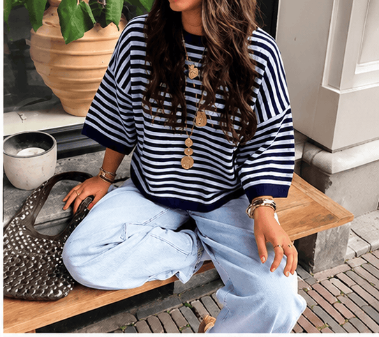 💕 Pull Femme Rayé Oversize – Style Y2K Casual & Maille Tendance VELICYA