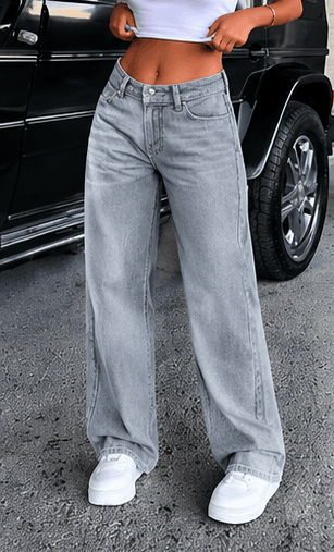 Jean Femme Taille Basse à Boutons – Coupe Droite & Style Casual Vintage VELICYA