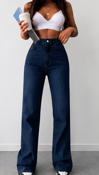 Jean femme petite taille haute – Coupe droite & denim bleu clair casual chic