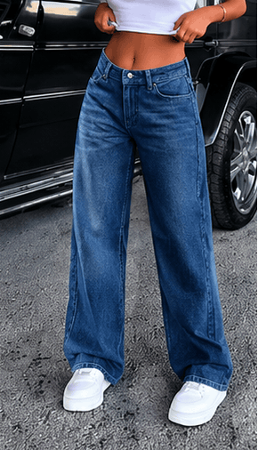 Jean Femme Taille Basse à Boutons – Coupe Droite & Style Casual Vintage VELICYA