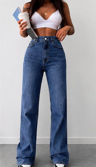 Jean femme petite taille haute – Coupe droite & denim bleu clair casual chic