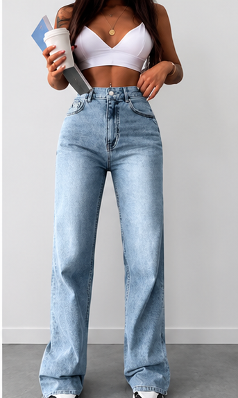 Jean femme petite taille haute – Coupe droite & denim bleu clair casual chic