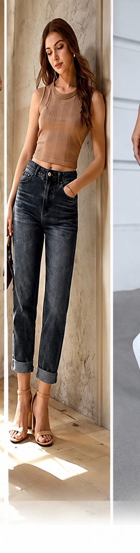Jean femme Selenza skinny taille haute – Coupe 7/8 à revers & style casual chic