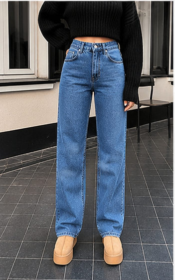 Jean Femme EURMUSE Jambe Droite – Taille Haute, Coupe Droite & Denim Casual Chic