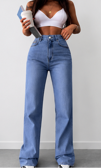Jean femme petite taille haute – Coupe droite & denim bleu clair casual chic