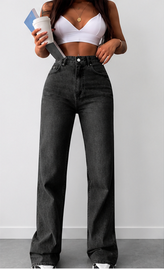 Jean femme petite taille haute – Coupe droite & denim bleu clair casual chic