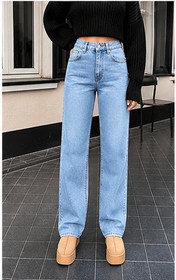 Jean Femme EURMUSE Jambe Droite – Taille Haute, Coupe Droite & Denim Casual Chic