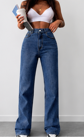 Jean femme petite taille haute – Coupe droite & denim bleu clair casual chic