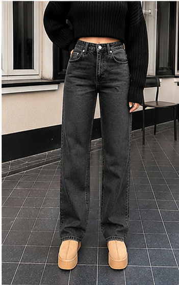Jean Femme EURMUSE Jambe Droite – Taille Haute, Coupe Droite & Denim Casual Chic